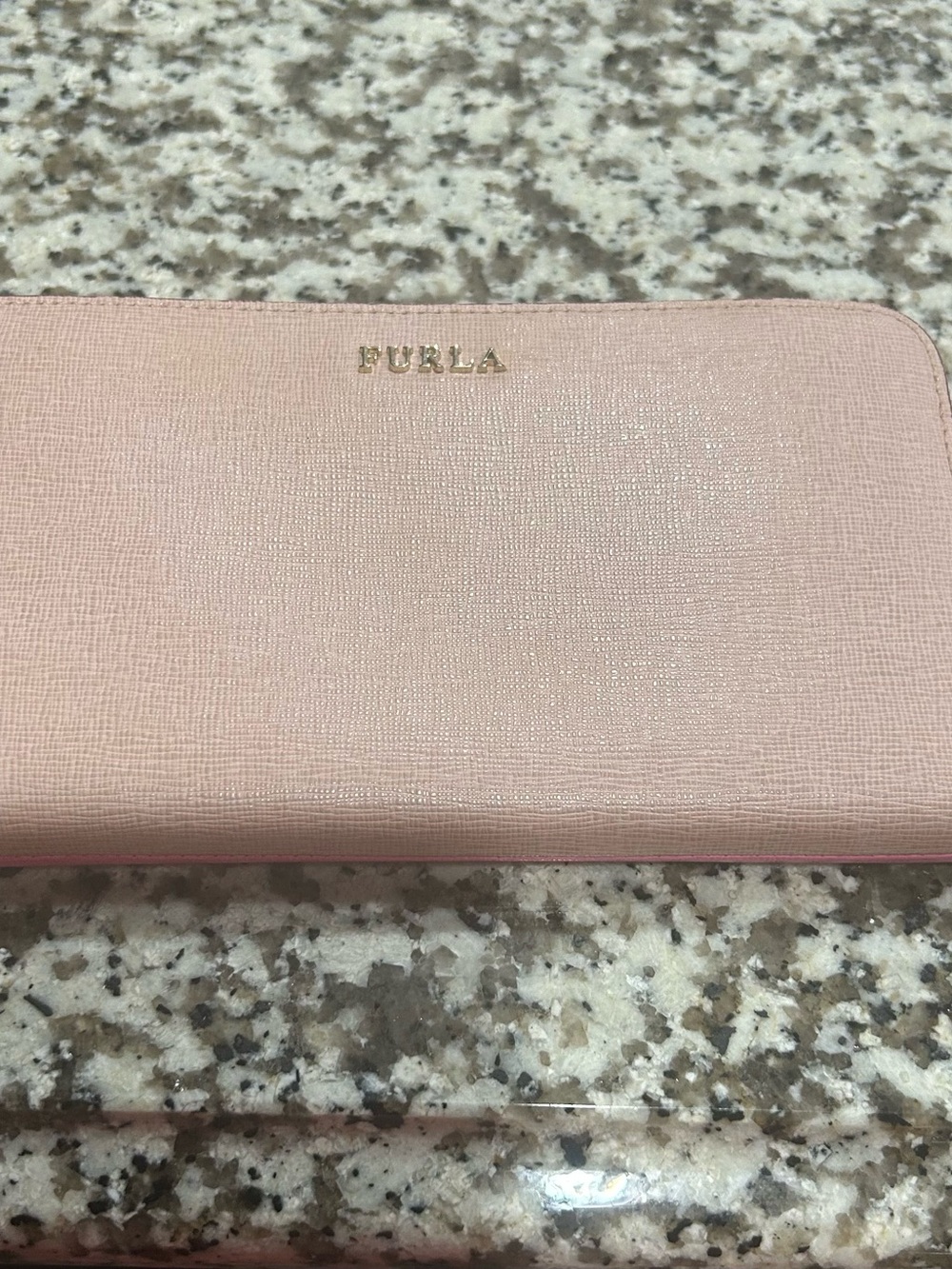Furla Blush Saffiano Zip-Around Wallet with Gold Logo